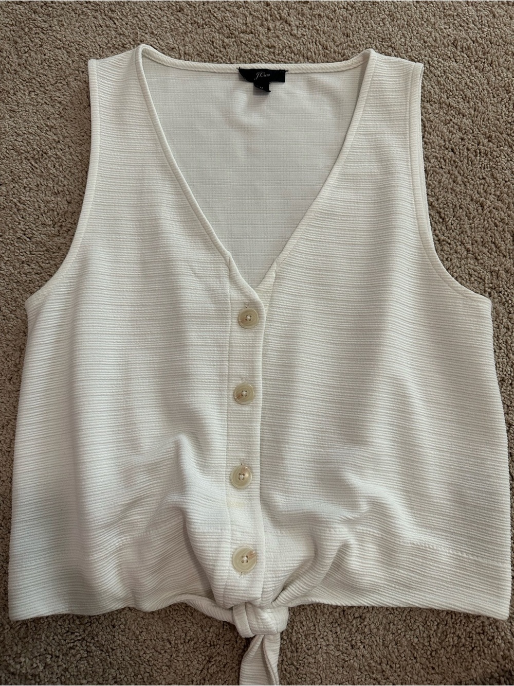 JCrew Cream Knit Button-Front Tie-Hem Tank Top